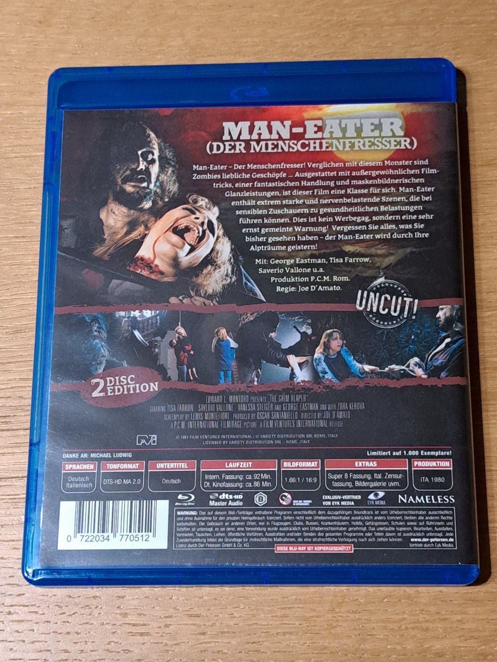 Tutti i DVDs: Blu-ray MAN-EATER, Der Menschenfresser, 2-Disc UNCUT Edition – Nuovo (secondo la descrizione) da Unterseen venduto da Kanica 1