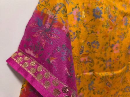 Indischer Dupatta Schal / Stoff gelb-pink (114x170 cm)