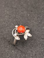 Vintage 925erSilber Ring Natur Koralle Zirkonia Meisterpunz