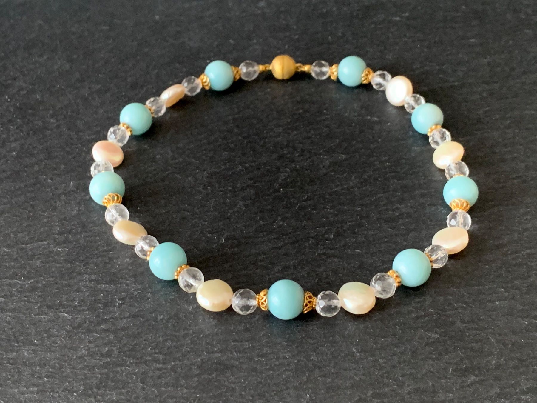 Ketten: Amazonit & Perlen Halskette Vergoldet – Gebraucht aus Rüschlikon von ThereseJewelryDesign