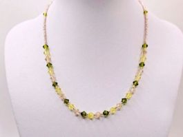 Damenhalskette Swarovski Kristalle Olivgrün Gelb und Topaz