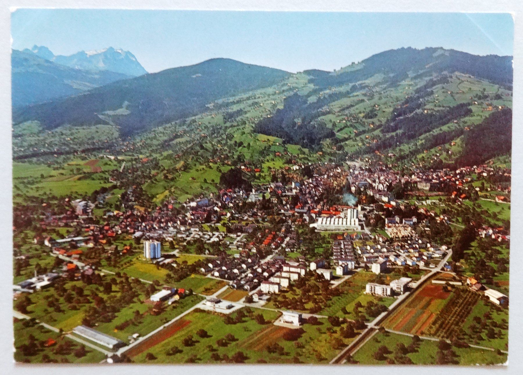 Cartoline postali: Flugufnahme Altstätten/SG mit Säntis – Difettoso da Fétigny venduto da Billy2miny