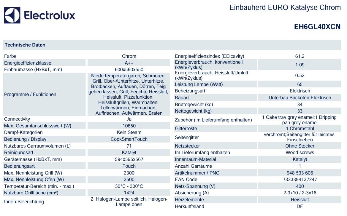 Electrolux Cucine: 040 Electrolux EH6GL40XCN Herd mit GK56CN Elektrokochfeld – Nuovo (secondo la descrizione) da Derendingen venduto da Meisterstuecke 2