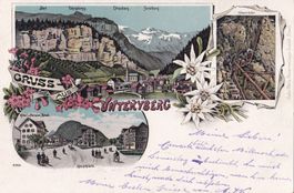 Unteriberg farbige Lithografie Hauptplatz Hotel Rössle etc.