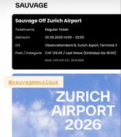 2x Sauvage Zurich Airport Ticket, 20.06.26
