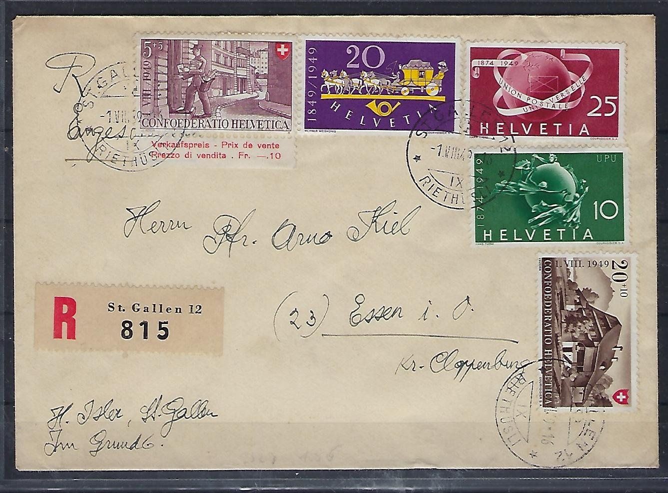 Tutti i francobolli: 1949 Einschreibe Brief ST. Gallen    15003 – Usato da Lunden venduto da Animus999