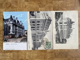 3 Carte anciennes Lausanne, Hôtel des Postes, banque