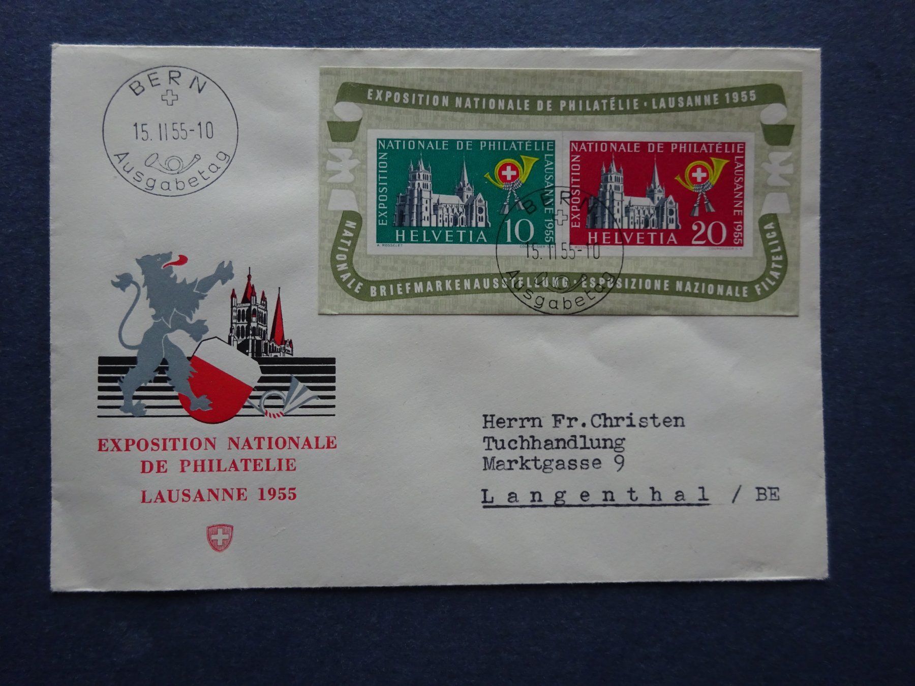Tutti i francobolli: 1955 FDC W35 Block BERN – Usato da Appenzell-Steinegg venduto da adi1975