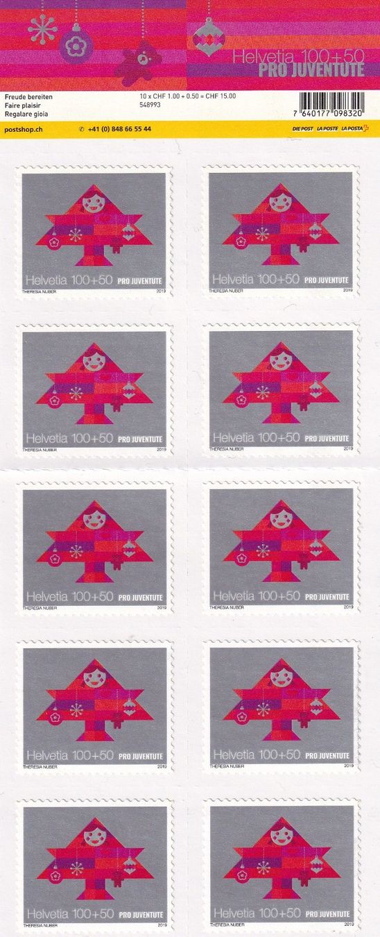 Alle Briefmarken: Pro Juventute 2019 Freude bereite - 10er Bogen ** postfrisch – Neu und originalverpackt aus Lausen von cs8_tfz5
