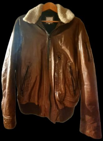 Leather Flying Jacket with faux fur collar. Size L.