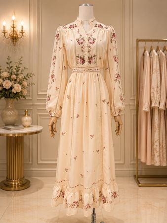 Floral Linen Blend Midi Dress