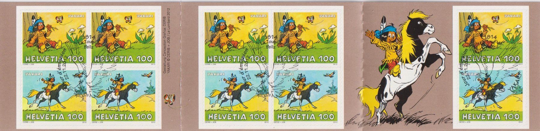 Alle Briefmarken: Markenheftchen YAKARI+++ 2012 – Gebraucht aus Samnaun-Compatsch von Muckimu 1