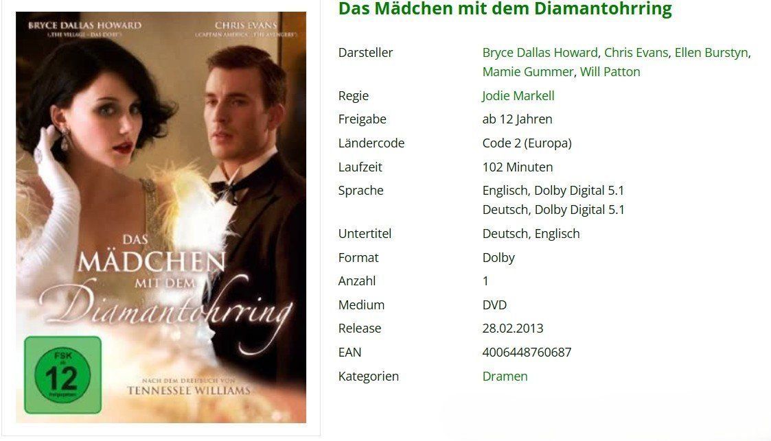 Tutti i DVDs: Das Mädchen mit dem Diamantohrring – Nuovo (secondo la descrizione) da Dietikon venduto da Ruempfli 1