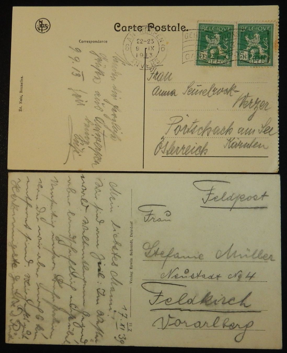 Cartoline postali: Belgien 2 Postkarten mit Feldpost – Usato da Zürich venduto da Muehlekauf 1