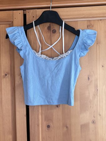 Crop top bleu clair à volants dos croisé, XS / 34