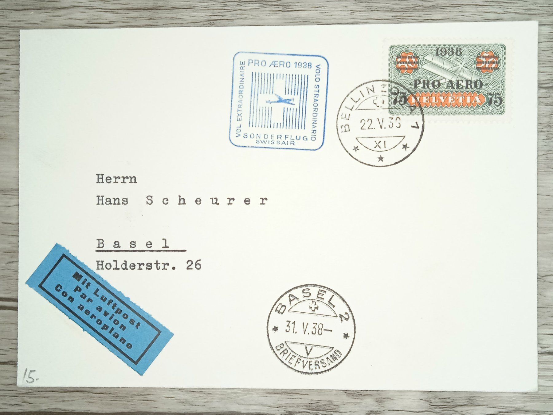 Tutti i francobolli: TR105 Enveloppe Suisse + Timbre 1938 – Usato da Cousset venduto da Patrick_Collections