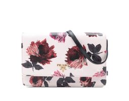Vintage Prada Saffiano Floral crossbody bag w/mirror clutch