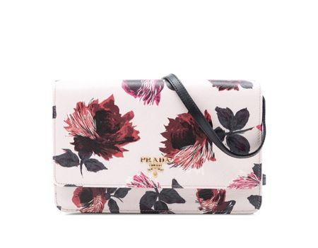 Vintage Prada Saffiano Floral crossbody bag w/mirror clutch