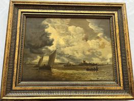 Antikes Marinemalerei-Gemälde, Öl auf Holz, 19.Jh., Original