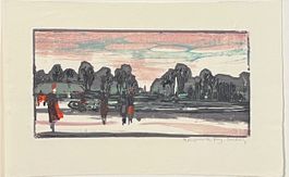 Marguerite Frey-Surbek. Spaziergänger. Kolorierter Öldruck.