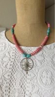 Boho Chic Beaded Necklace with Compass Pendant, Summer