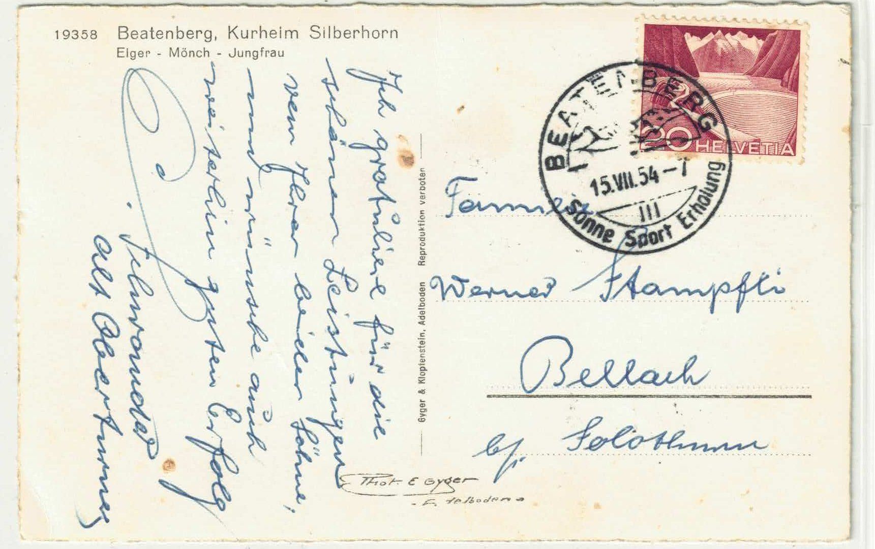 Cartoline postali: Beatenberg - Kurheim Silberhorn - Photo: E. Gyger – Usato da Ettingen venduto da Kartenplanet 1