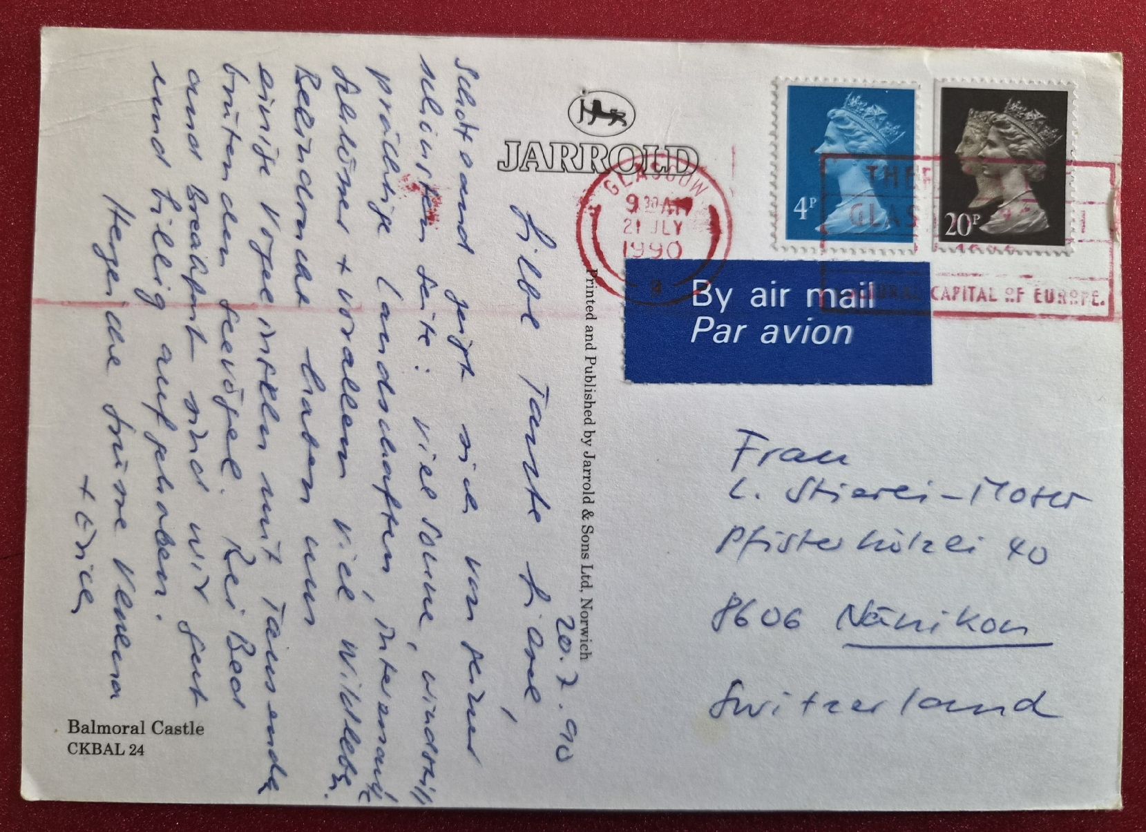 Cartoline postali: Balmoral Castle Schottland 1990 – Usato da Melchnau venduto da Arthurius 1