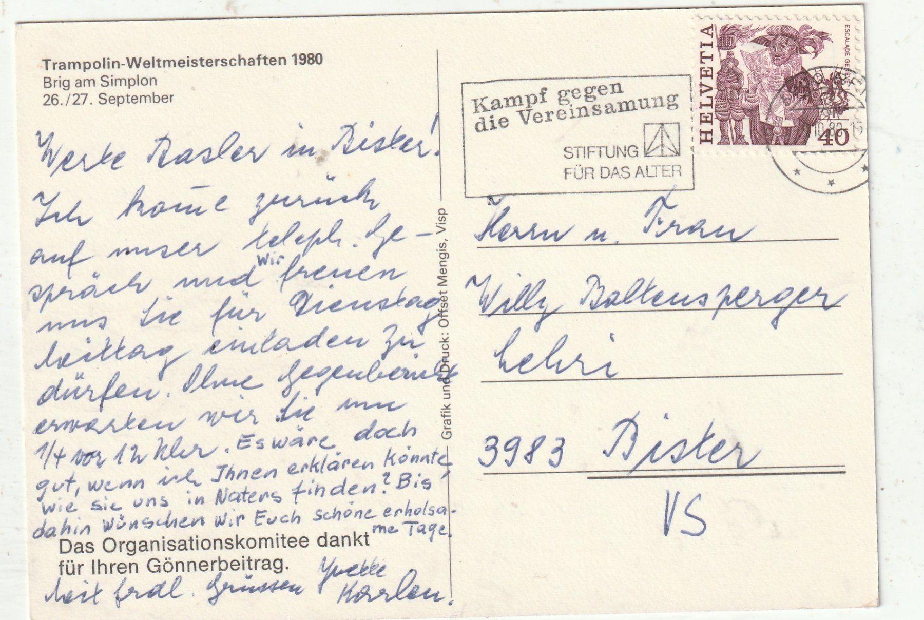 Cartoline postali: Simplon Trampolin Weltmeisterschaft 1980 – Usato da Lumbrein venduto da made02 1