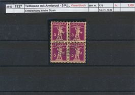 1927 "Tellknabe mit Armbrust - 5 Rp.", Viererblock gest.