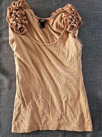 H&M Top, Grösse S, Hellbraun mit Blumenapplikationen, Neu!