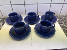 5 Espresso Mokka mit Untertassen Blue Ocean von Langenthal.