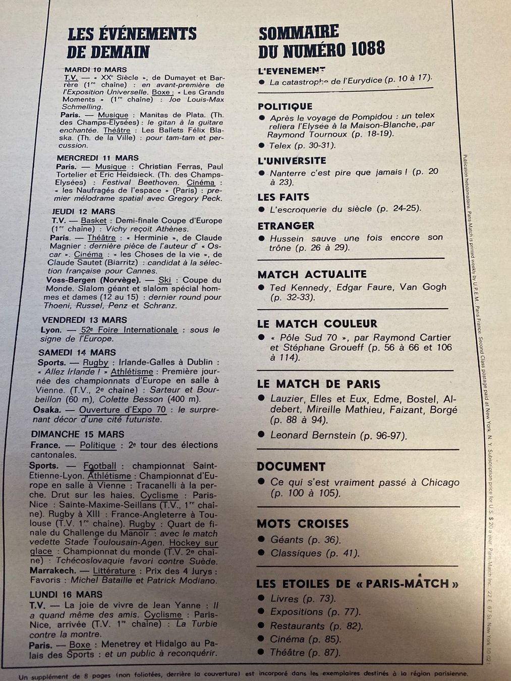 Riviste & Magazine: Paris Match 1970 - L'adieu à Eurydice – Usato da Le Brassus venduto da cinema13 1