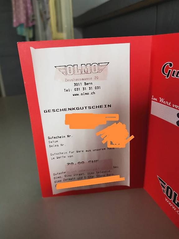 Gutscheine: Olmo Gutschein, Wert CHF 20.- – Neu und originalverpackt aus Spiez von Phil1st