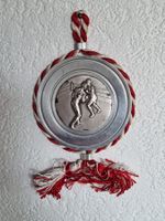 Médaille boxe vintage métal argenté scène combat
