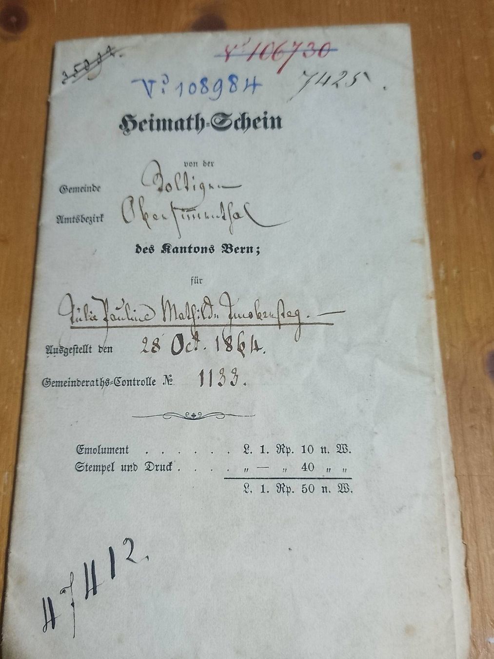 Documenti: Bern - documento - 1864 – Usato da Sorengo venduto da  6