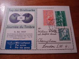 Karte Tag der Briefmarke 1937, Flugpost nach London