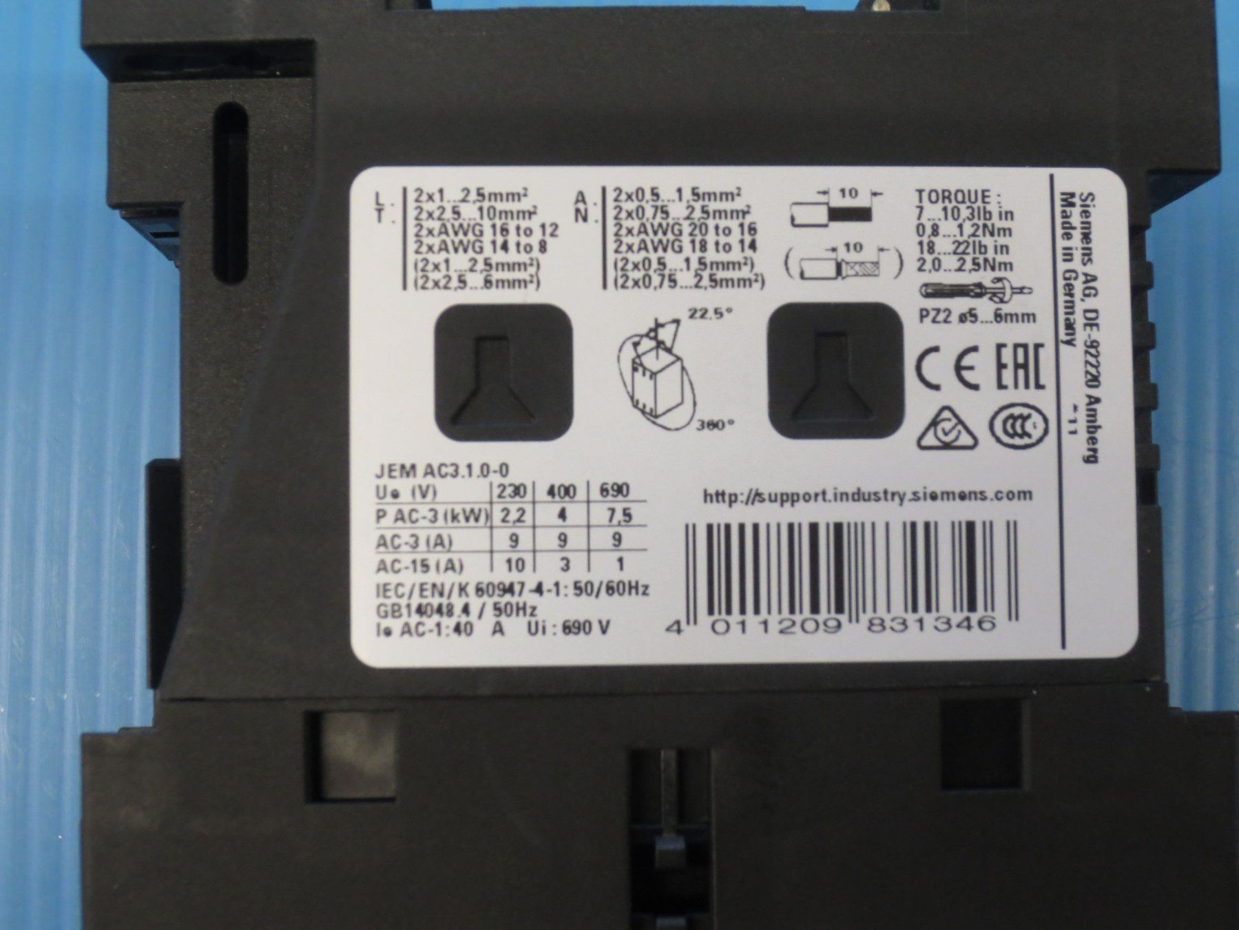 Siemens Interruttori: Siemens Schütz  3RT2023-1BB40 4kW – Usato da Sulz LU venduto da Elektrofachverkauf 2
