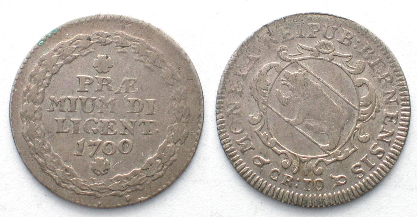 Alle Münzen: BERN 10 Kreuzer 1700 gr. Wappen Silber – Gebraucht aus Riehen von sesambestcoins2004