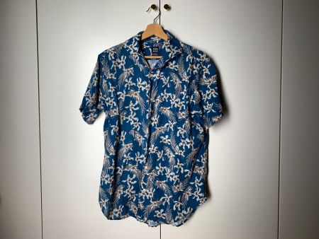 Boggi Milano Kurzarmhemd Blumen, Baumwolle-Leinen, Grösse M