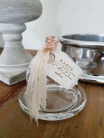 Glasglocke Glashaube Leinenetikett Trockenblumen Shabby Chic