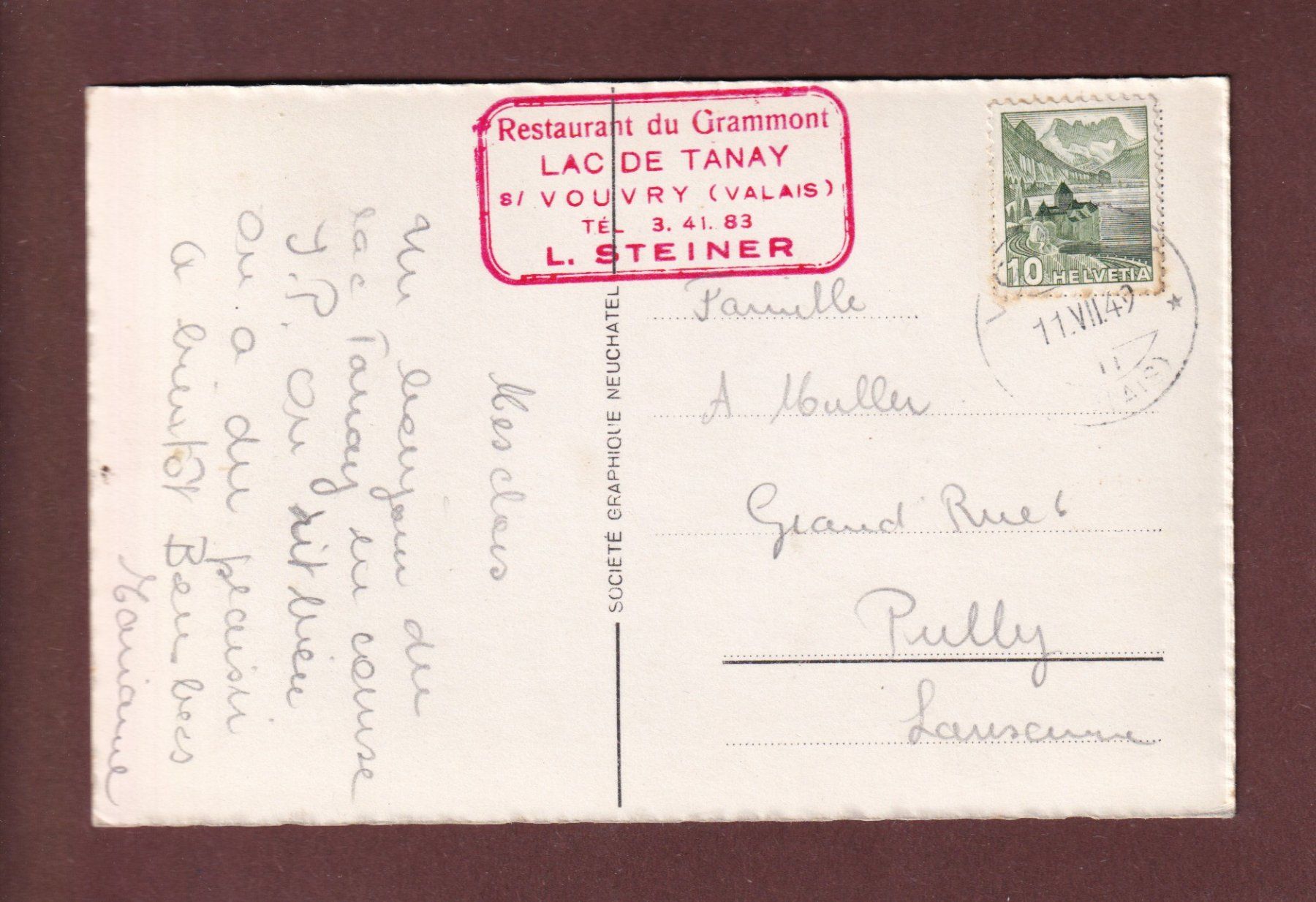 Ansichtskarten: LAC TANAY - Crépuscule - 1949 – Gebraucht aus Pully von nicecards-shop 1