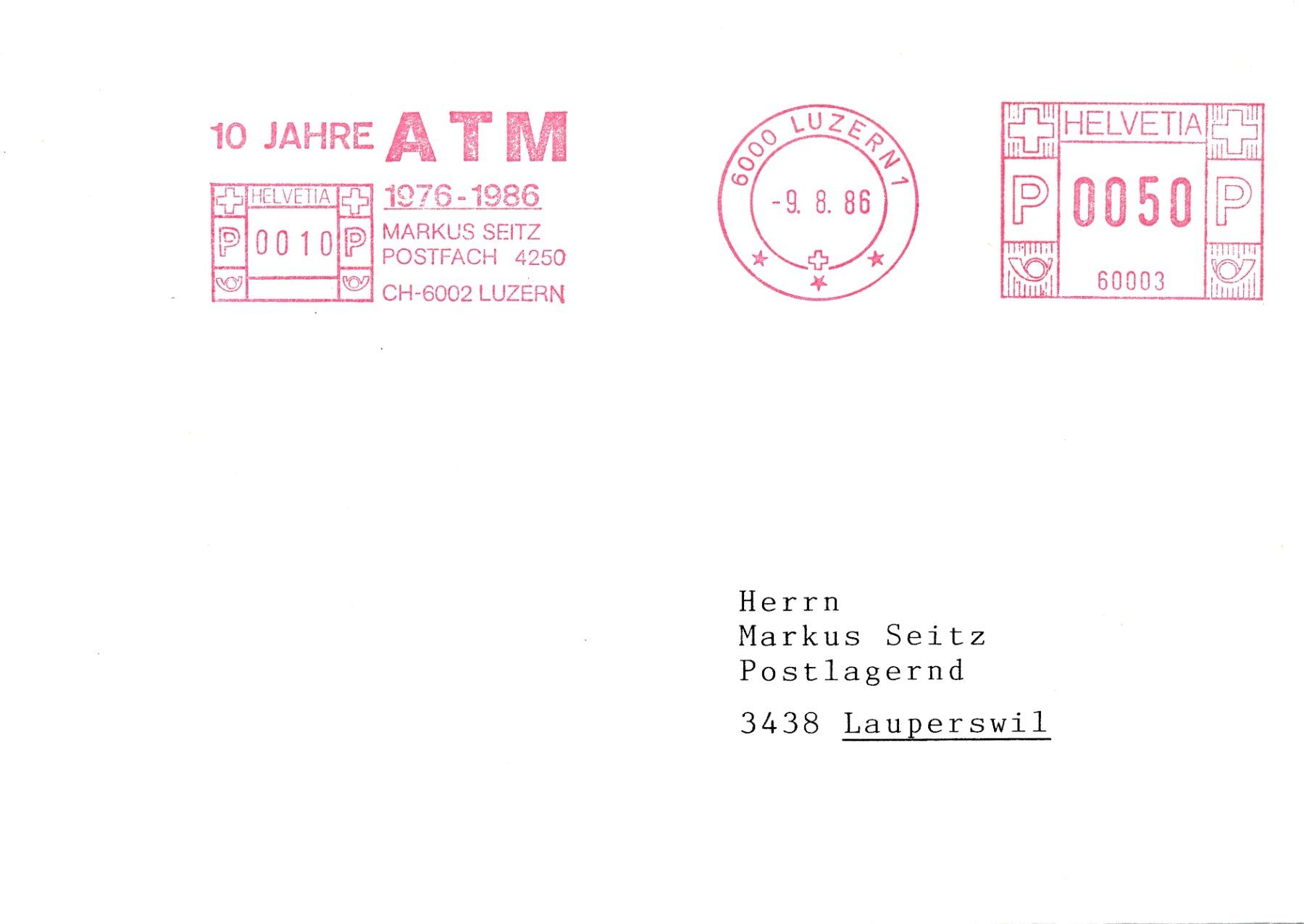 Alle Briefmarken: Firmenfreistempel mit ATM-Bezug – Neu (gemäss Beschreibung) aus Luzern von atms 1