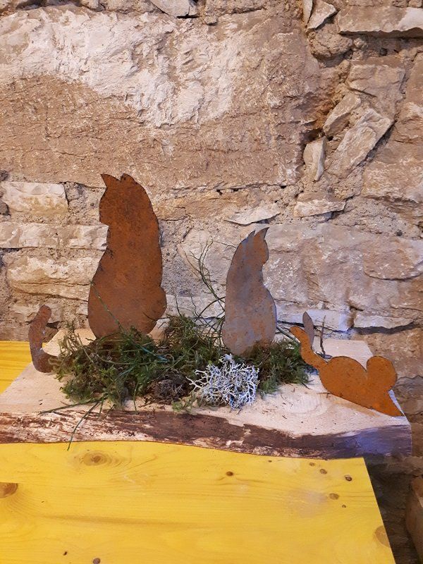Statuette: Katzen mit Maus aus Rostblech – Nuovo (secondo la descrizione) da Lohn SH venduto da Zwierbel 1
