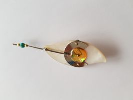 Brosche Perlmutt, Handarbeit, 9 x 2,7 cm, sehr guter Zustand