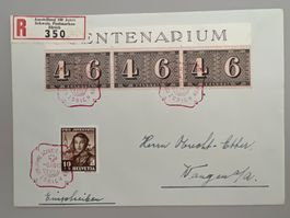 1943 100J. Schw. Postmarken Eing.Bf mit 258 +J102