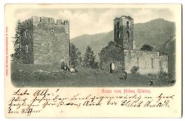 Relief-AK Sils, Die Ruine Hohen Räthien