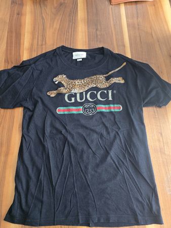 Gucci T-Shirt schwarz mit Panther-Stickerei Grösse L