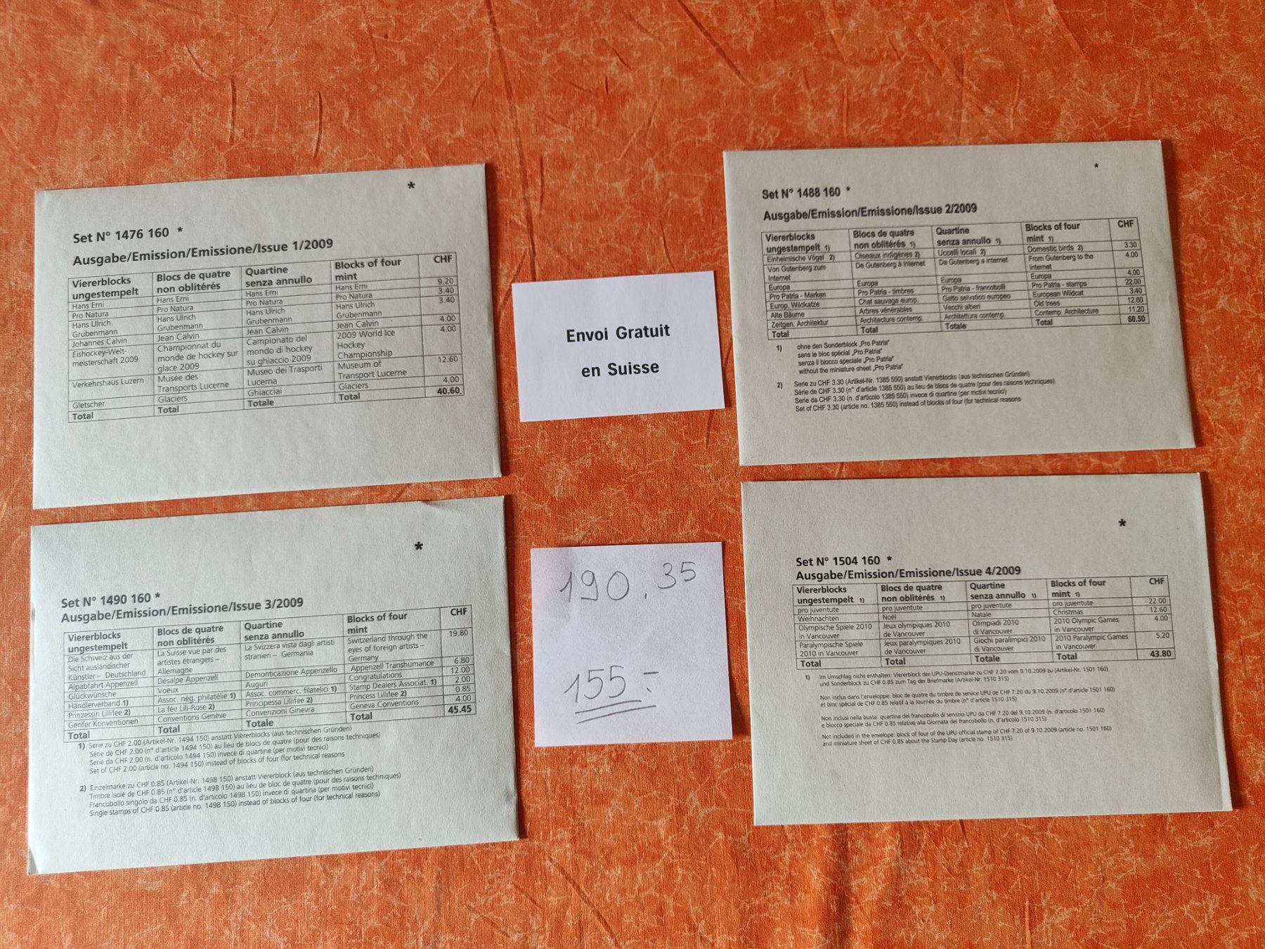 Tutti i francobolli: Timbres  2009 blocs de 4 non oblitérés – Nuovo e nell'imballaggio originale da Gryon venduto da Jessicaj87