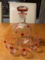 2))Spezielle Glas Karaffe + 5 Gläschen Handarbeit Sudetengau