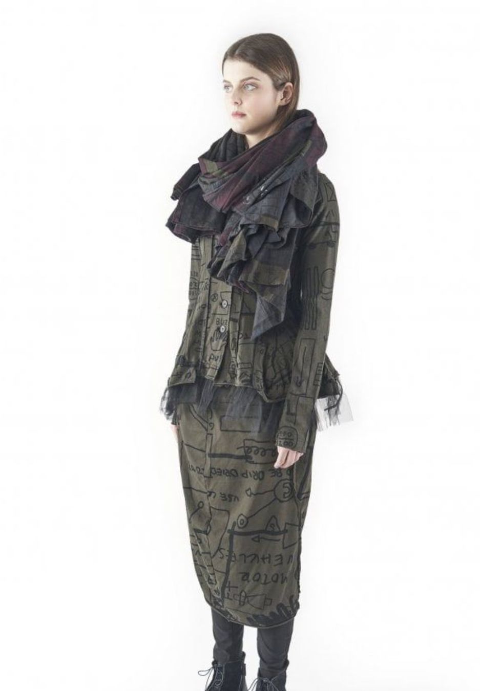 Rundholz Gonne: Rundholz Black Label Rock mit dunkelolivem Print – Usato da Zürich venduto da Konsumware 1